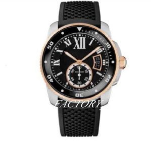 Luxury Black Dial Rose Gold Watch Men 42mm Blue Balloon Sapphire Glass Automatic Mechanical Watch Black Strap Wrisrwatch Rubber Strap