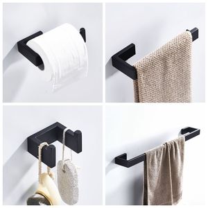 Matte preto 304 aço inoxidável casa de banho conjunto de hardware robe gancho toalha de toalha higiênico toalha toalha titular acessórios de banheiro T200425