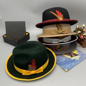 Yün Caz Top Şapkalar Kadın Fedora Şapkası Tüy Fedoras Kadınlar Küçük Brim Cap Kadın Sonbahar Kış Kapakları 2022 Moda Aksesuarları Noel Hediyesi