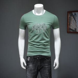 2022 Summer New Fashion Men's T-shirts Rhinoceros Mönster Broderi Design Kort ärm Cotton Round Neck Slim Tees