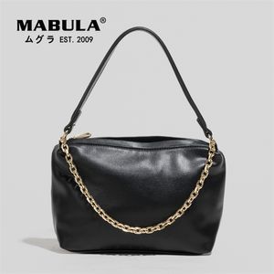 MABULA Solid Casual Women Crossbody Bags With Chain Fashion Tote Handbags Soft PU Leather Satchels Female Shoulder Bag 220815