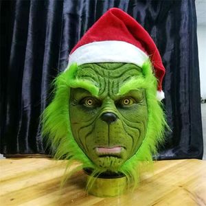 Funny Geek Stole Christmas Cosplay Party Mask Santa XMAS Full Head Latex Further Adult Costume Props 220715