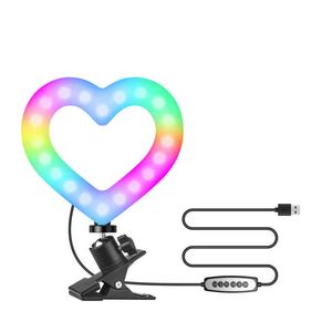 Video Kalpleri toptan satış-6 inç RGB Video Işık Kalp Şeklinde LED Dolgu Işık Klipsli Laptop Konferans Aydınlatma USB Canlı Streaming Çevrimiçi Selfie Vlog W220414