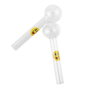 Smile Sign Pyrex Glass Oil Burner Pipe With Happy Face Mini Hand Pipes 10cm 4inches tjocka rökningstillbehör Vaxolja Tobak Herb Bong Tool