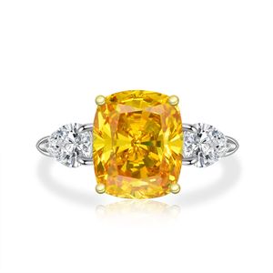Jewelry Cluster Rings Sterling Silver yellow Diamond Ring female luxury yellow cut rectangular car flat 7 * 9 mm