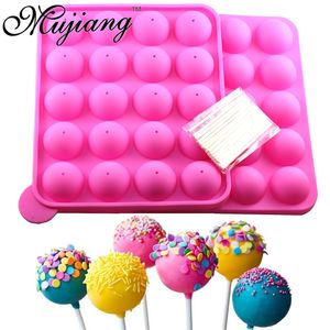 Mujiang 2 PCS 20 Boşluk Yuvarlak Top Lollipop Şeker Silikon Kalıp Diy Partisi Jöle Çikolata Kalıpları Mutfak Pişirme Hamam Aletleri 220721