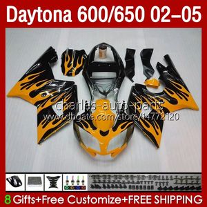 Wróżki Zestaw Daytona Yellow Flames 650 600 CC 02 03 04 05 Nadwozie 132NO.69 Cowling Daytona 600 Daytona650 2002 2003 2004 2005 Daytona600 02-05 ABS Motocykl korpus