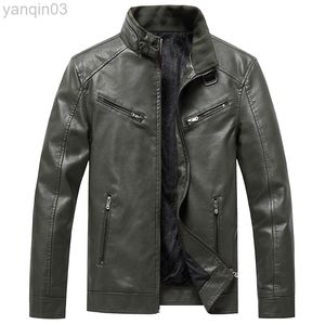 Joobox 2022 Winter Men Leather Justic stack stuck zip-up biker مع بطانة shearling faux l220801