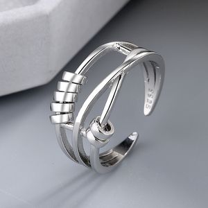 Anti-Angst-Ringe für Damen und Herren, Fidget-Band-Ring mit Perlen, Spinner-Ringe, Unisex, verstellbar, stapelbar, drehend, Sorgenring, Größe Silber