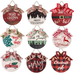 Christmas Door Wooden Decorations with Plaid Bow Holy Night Front Door Sign for Xmas Home Fireplace Wall Farmhouse Decor