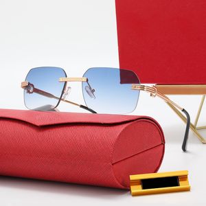 Trend Rimless Güneş Gözlüğü Tasarımcı Erkekler C-şekilli Dekorasyon Olaman Altın Metal Çerçeve Gri Gri Yeşil Oval Lens Kadın Gözlük Kadınları Açık Optik Gözlük Hediyeler