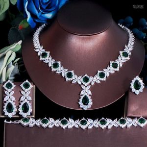 Earrings & Necklace ThreeGraces Nigerian 4PCS Vintage Green Cubic Zirconia Luxury Big Bridal Wedding Engagement Party Jewelry Sets For Bride