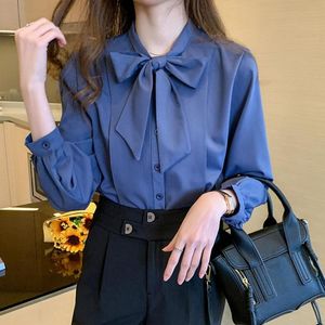 Женские блузкие рубашки Женская шифоновая рубашка Корейская офисная леди V Nece Big Bow-Knot Blous