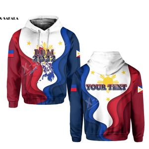 Anpassade namn Philippines BBM Flag Map 3D Print Zipper Hoodie Men Pullover Sweatshirt Hooded Jersey Tracksuits Outwear Coat 220707