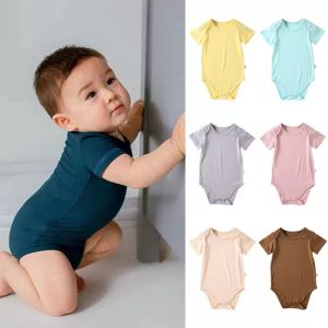 Kids Designer Clothes Baby Rompers Girls Bamboo Fiber Solid Bodysuits Summer Casual Boutique Long Short Sleeve Jumpsuits Newborn Triangle Climbing Clothes