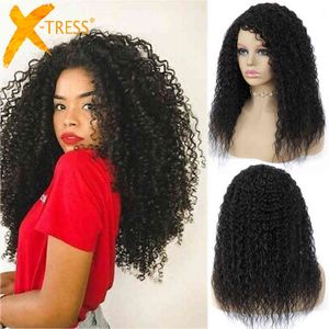 Kinky Curly Synthetic Wigs For Women Machine Made Hair Wig 18 inches Heat Resistant Fiber Black Color Glueless Hairstyle X-TRESS 220707