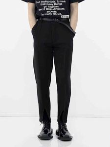 Men's Black Straight Casual Capris European And American Fashion Minimalist Personalized Leg Slit Slim Fit Harlan Pants L220704