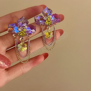 Vintage Französisch Lila Quaste Kristall Blume Ohrringe Für Frauen Koreanische Mode Baumeln Ohrring Täglichen Geburtstag Party Schmuck Geschenke