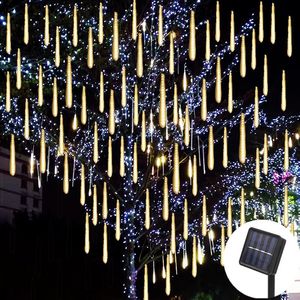 Strängar rör Meteor dusch Solar LED String Fairy Lights Garland Christmas Tree Decorations Outdoor Navidad Garden Potio Street Lighted