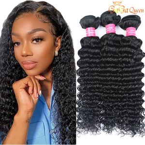 4 pacotes de cabelo virgem de ondas profundas da Malásia, extensões de cabelo humano remy encaracolado profundo