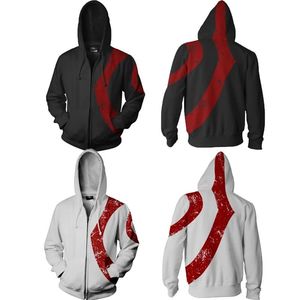 Erkek Hoodies Tişörtü Oyunu Savaş Tanrısı Kostüm Kratos Cosplay erkek Rahat 3D baskılı kapüşonlu svetşört Kazak Fermuar Şapka Mont Ceket Kumaş