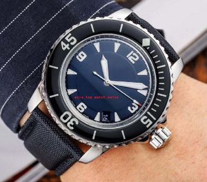 Super 4 Style Fifty Fathoms Mężczyźni zegarki 45 mm Sapphire Ceramic Cal.821a Ruch Auto Data 316L Stal Case Nylon Pasek Najwyższa jakość mechanicznych automatycznych zegarków męskich
