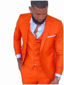 Men's Suits & Blazers Bright Orange Notch Lapel Men Suit Costume Homme Wedding Dress Tuxedos Terno Masculino Slim Fit Groom Prom Party Blaze