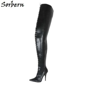 Sorbern Custom Extreme Long Boot 95Cm Crotch High Plus Size 46 Boots Women Lace Up Stiletto Boots Unisex Personalized Calf Width