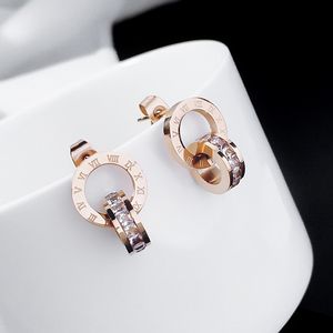 Stud korean simple rome designer Rome letters stud earrings 18K rose gold stainless steel retron vintage ear rings earring earing with shining crystal zircon