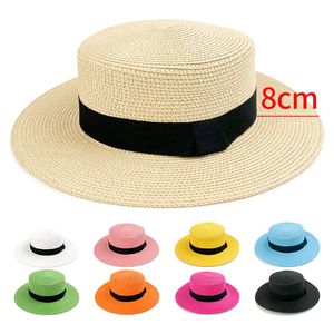 20 cores Panamá Raffia chapéu de palha plano verão ladries solar chapéus planos de boat