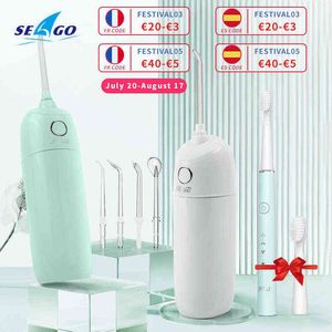 Seago USB Portable Oral Irrigator Dental Water Flosser Rechargeable 5ノズルジェットフロスピック超音波歯クリーナー220518