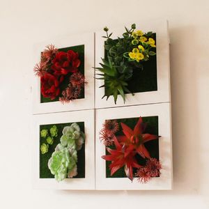 Fiori decorativi Ghirlande Piante di plastica creative Decorazioni per la casa di nozze Metope Succulente Imitazione Cornice in legno Fiore artificiale Parete della camera da letto