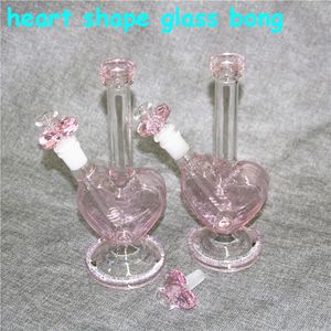 9 inch Heart Shape Pink Hookahs Glass Bongs Water Pipes Dab Oil Rigs with 14mm Smoking Dry Herb Bowls Nectar