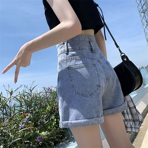 Vintage casual elegant mode sexig bred ben koreansk hög midja sommar kvinnor jean denim shorts kvinnliga kläder korta byxor 220611