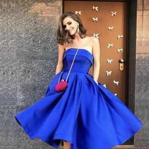 New Arrival Satin Short Tea Length Party Dresses Strapless Ball Gown Special Occasion Dress