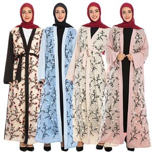 Abbigliamento etnico Dubai Donna Abaya musulmana Cardigan aperto Ricamo Caftano Abiti da preghiera larghi vintage Elegante Kimono da festa Arabo Jilbab Robe