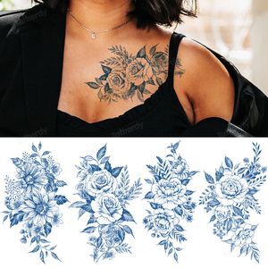 Juice Tattoo Aufkleber Skizze Blumen Pfingstrose Rose Lotus Mandala Fake Henna Tattoo Spitze Brust Arm Wassertransfer Tattoos Ärmel