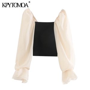 KpyTomoa Mulher Moda Organza Organza CRUPO BLUSES VINTAGEM VINTAGE VER MUNDO MUNDA CAMISTAS FEMANAS CHIC TOPS 210308