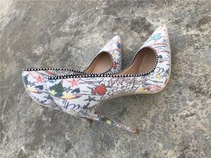 Designer-free women pumps sexy lady purple white graffiti printed high heels shoes sandals thin heel party shoes stiletto 12cm 10cm 8cm