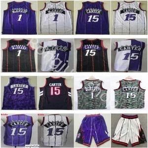 Maglia cucita Vintage Moda Uomo Basket Tracy 1 McGrady Vince Carter 15 Maglie Viola Bianco Nero Blu Rosso Camicie pantaloncini Chi maglie