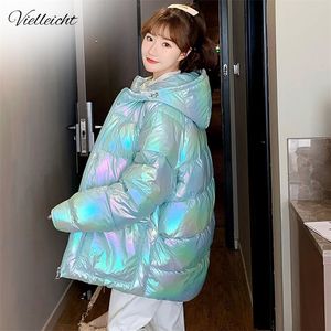 Vielleicht Winter Women Short Parkas Jacketsカジュアルな女性厚い暖かい風の湿った光沢のある明るいパンフード付き冬用ジャケットコート201128