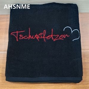 Professional Customized 100% Cotton Black bath Embroidery Name Year Wedding Birthday Personalized Towel 220616