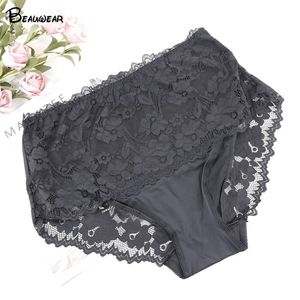 Beauwear Sexy Frauen Nylon Spandex Höschen Einfarbig Nahtlose Slips Spitze Dessous Frauen Unterhosen Plus Größe 3XL-5XL 220426