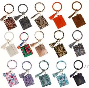 DHL Tasche Brieftasche Leopard Print Leder Armband Schlüsselbund Kreditkarte Brieftasche Armreif Quasten Schlüsselring Handtasche Dame Zubehör