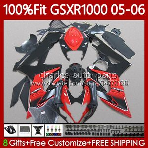 Injection Mold Fairings For SUZUKI GSXR 1000 CC K5 GSXR-1000 GSXR1000 05 06 Bodywork 122No.84 1000CC GSX R1000 2005 2006 GSX-R1000 2005-2006 New red blk OEM Body Kit