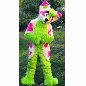 Performance Green Husky Dog Mascot Costume Halloween Christmas Fancy Party Dress Cartoon Character Outfit Suit Carnival Unisex Adults Outfit