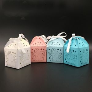 10pcs Laser Cut Elephant Hollow Carriage Favors Box Gifts Candy Boxes With Ribbon Baby Shower Wedding Birthday Party Supplies 220704