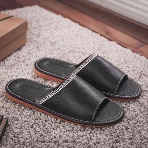 Concise Leather Designer Brand Women Slippers Indoor Open Toe Woman Sandals Soft Bottom Non-slip Comfort Couple Slides Summer G220526