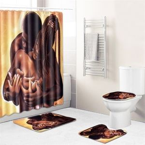 Toilet Pad Cover Bath Mat Rug Fabric Shower Curtain Set for Bathroom African American Woman Sets 4 Pcs Y200613