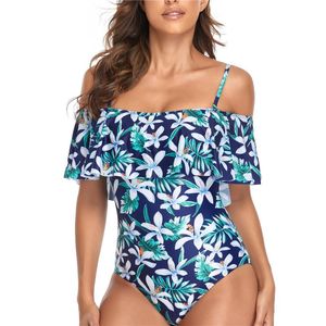 Damskie stroje kąpielowe seksowne na ramię One Piece Swimsuit Kobiet kwiatowy nadruk Ruffle Monokini Bandeau Push Up Kathing Pad 2xlwomen's